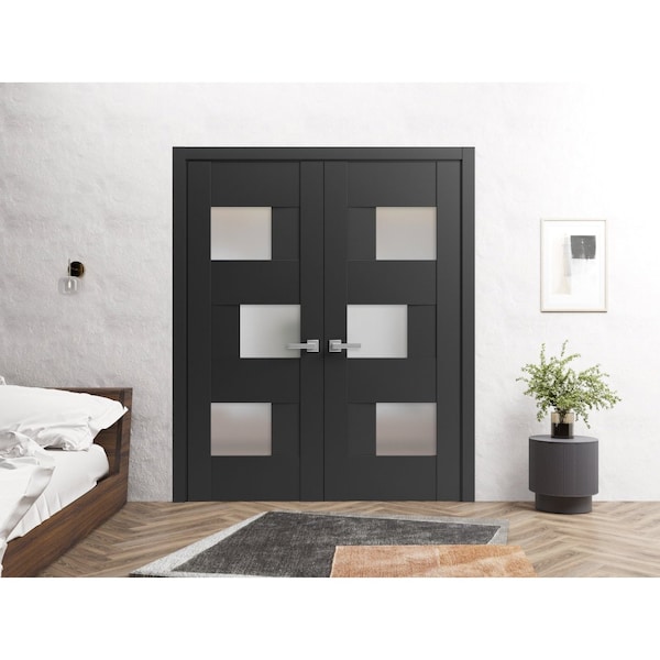 Vdomdoors Solid French Double Doors 72 x 80in, Matte Black W